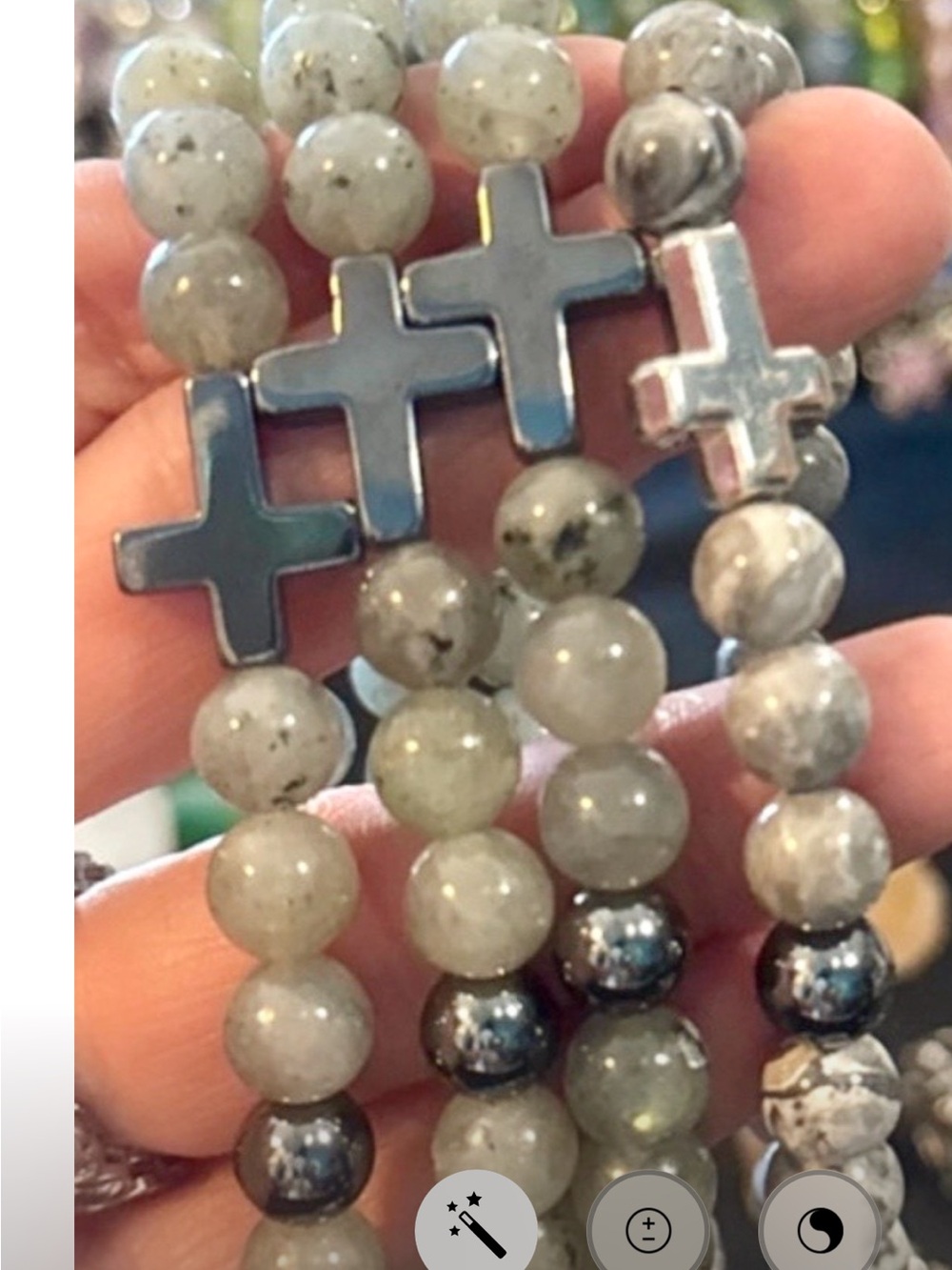 Gray Bead Bracelet with Cross Accent - Unbranded
